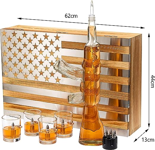 Whiskey Decanter Flag Set 1000ML Ak47 Rifle Gun Glasses Chillers Set In Box Hanging Storage American