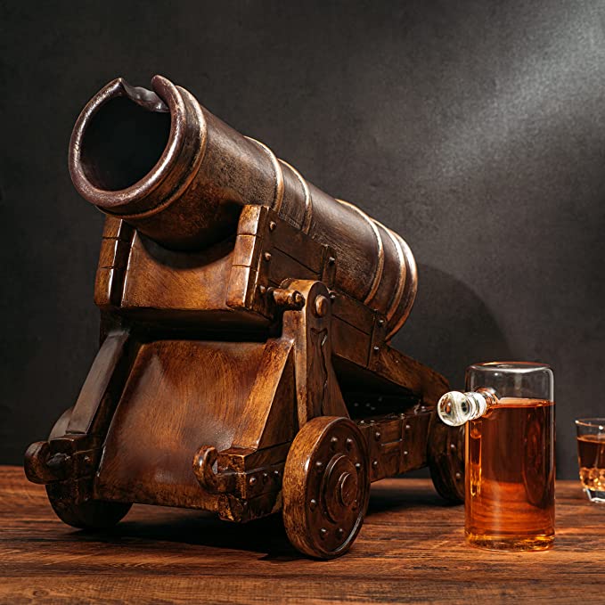 Cannon Wine Whiskey Decanter Set With Cannon Ball Whiskey Chillers 21 L By
