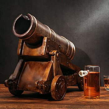 Cannon Wine Whiskey Decanter Set With Cannon Ball Whiskey Chillers 21 L By