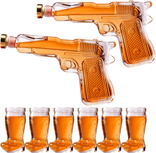 Pistol Whiskey Gun Decanter Pistol Shot Glasses Set Holster Attachment Pourers Stopper 2x 7 7OZ Deca