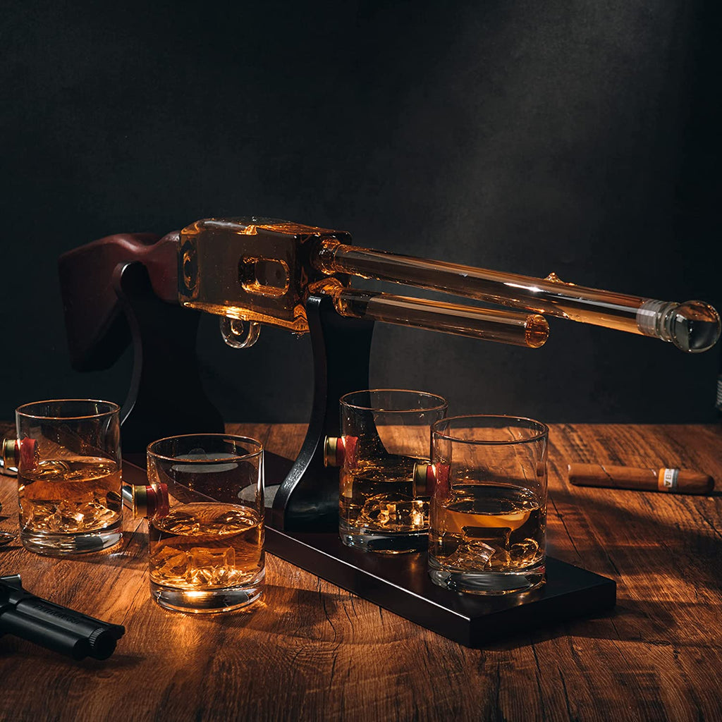 Shotgun Wine Whiskey Decanter Set 20OZ With Bullet Glasses By Firearm Shooting Gun G