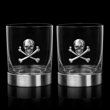 Skull Whiskey Glasses 11OZ Whiskey Rum Brandy Scotch Glasses Elegant Skull And Bones Badge Skeleton