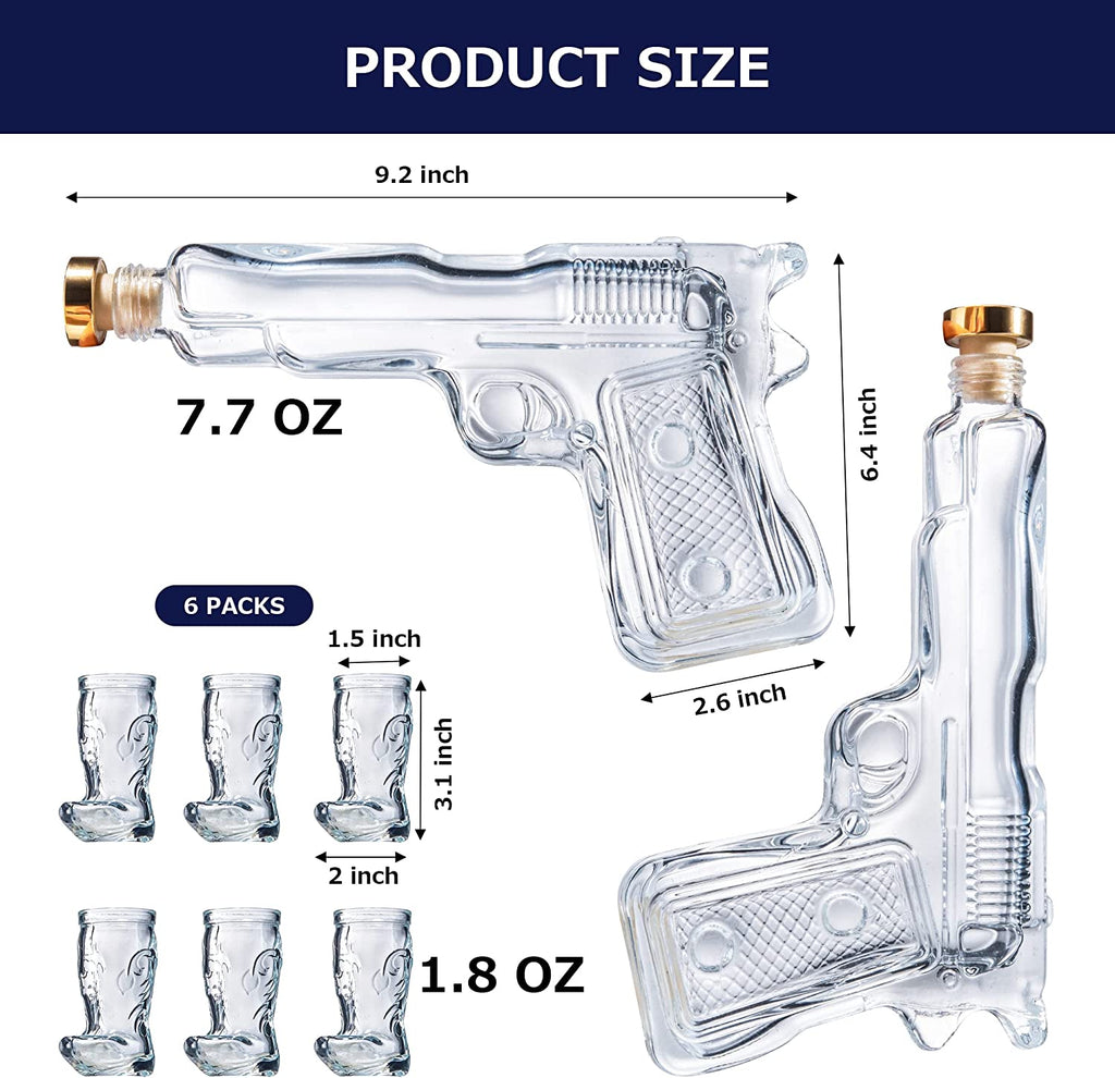 Pistol Whiskey Gun Decanter Pistol Shot Glasses Set Holster Attachment Pourers Stopper 2x 7 7OZ Deca