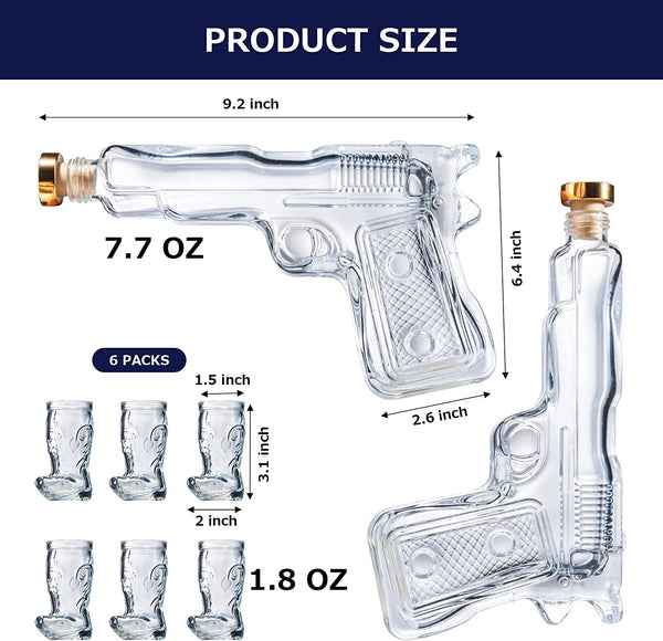 Pistol Whiskey Gun Decanter Pistol Shot Glasses Set Holster Attachment Pourers Stopper 2x 7 7OZ Deca