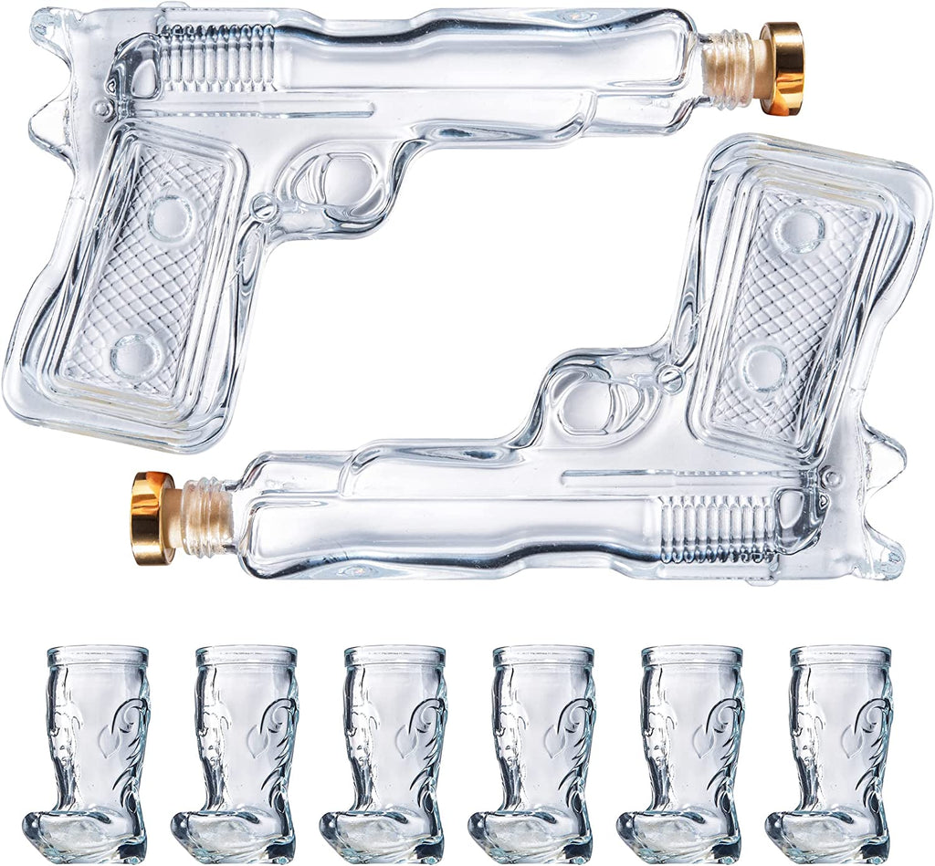 Pistol Whiskey Gun Decanter Pistol Shot Glasses Set Holster Attachment Pourers Stopper 2x 7 7OZ Deca