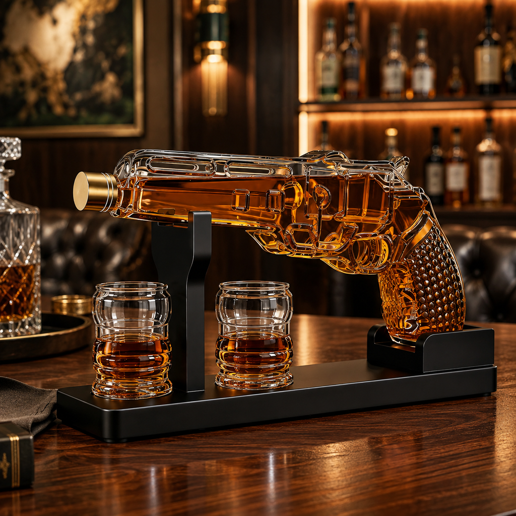 Whiskey Decanter Set 7 7 Oz With Two 1 6 Oz Shot Glasses Pistol Gun Unique Birthday Gift Ideas For S