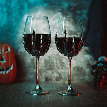 Stemmed Skeleton Wine Glasses Set Of 2 By Skeleton Hand Glasses 9 H Goth Gifts Skele