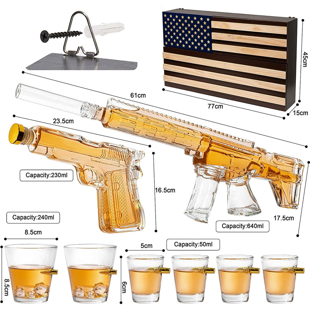 Pistol Ar15 Whiskey Decanter Set Of 2 On Hidden Storage American Flag Wall Rack By W