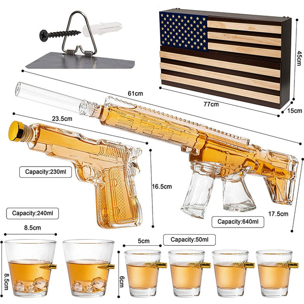 Pistol Ar15 Whiskey Decanter Set Of 2 On Hidden Storage American Flag Wall Rack By W