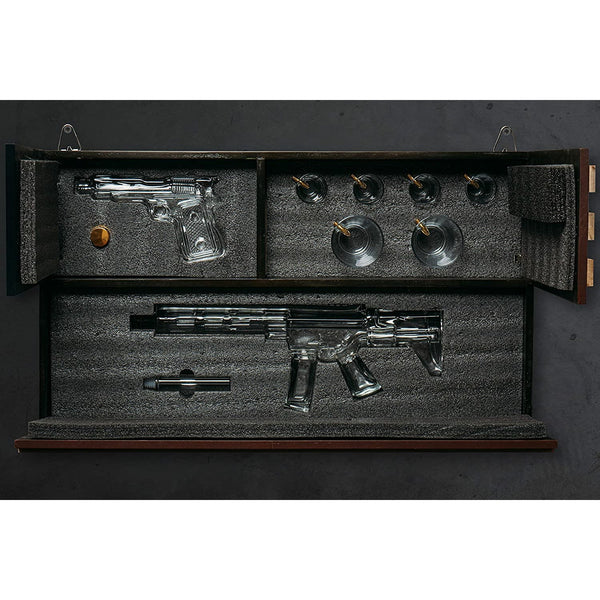 Pistol Ar15 Whiskey Decanter Set Of 2 On Hidden Storage American Flag Wall Rack By W