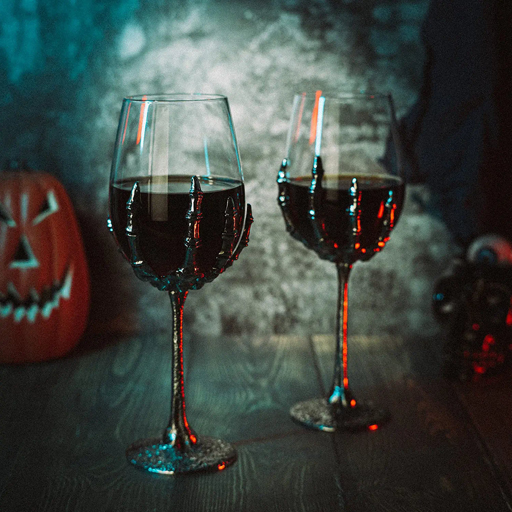 Stemmed Skeleton Wine Glasses Set Of 2 By Skeleton Hand Glasses 9 H Goth Gifts Skele