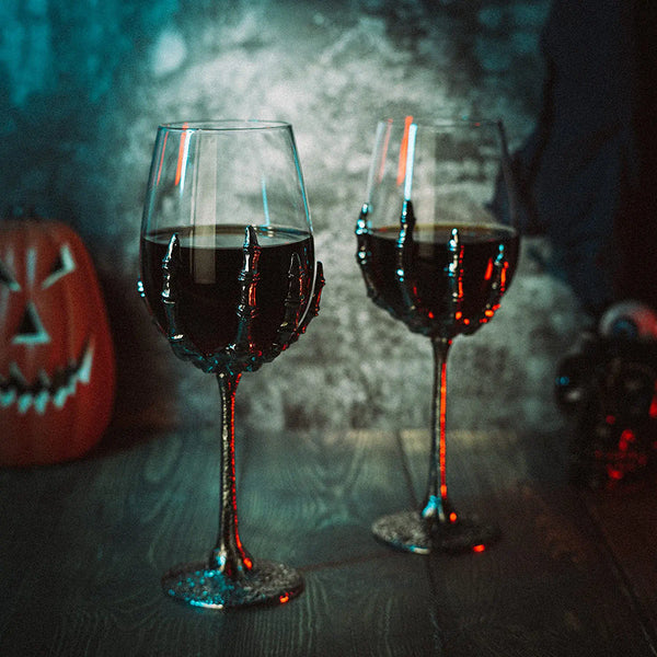 Stemmed Skeleton Wine Glasses Set Of 2 By Skeleton Hand Glasses 9 H Goth Gifts Skele