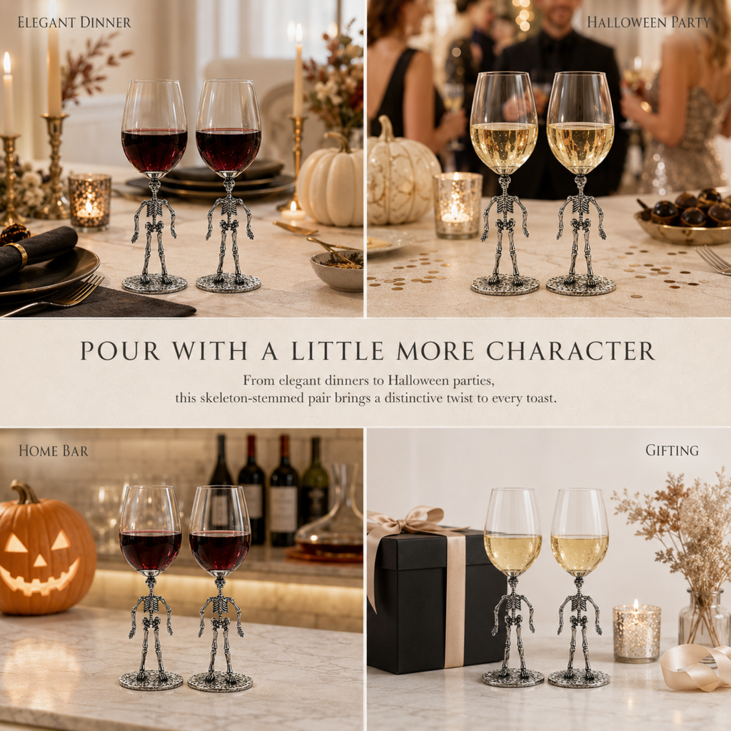 Stemmed Skeleton Wine Glass Set Of 2 By 12OZ Skeleton Glasses 10 H Goth Gifts Skelet