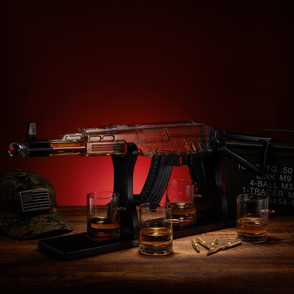 Gun Whiskey Decanter Set Limited Edition Silencer Stopper 710 Ml 4 10 5OZ Bullet Glasses Unique Gift