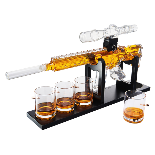 Whiskey Decanter Set Ar Limited Edition Wooden Silencer Stopper 800 Ml 4 12OZ Bullet Glasses Unique