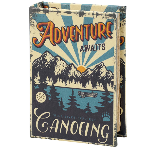 Adventure Awaits Canoeing Book Box | Outdoor-Themed Book Shaped Storage Stash Trinket Box