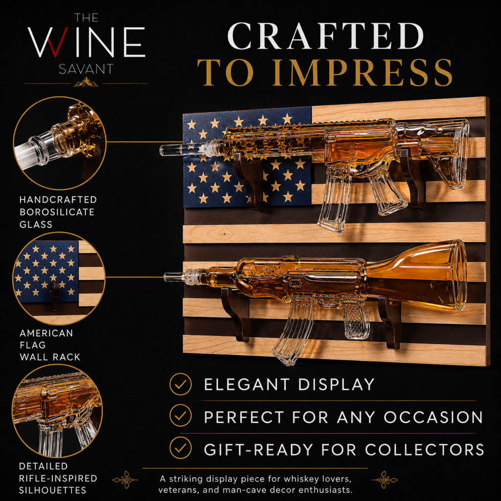 2 Gun Whiskey Decanters Set Ar15 And Ak47 Gun Decanter 1000ML American Flag Wall Rack By The Wine Sa