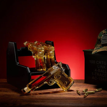 Gifts For Men Dad Whiskey Decanter Set 9 Oz With Three 2 Oz Glasses Pistol Gun Unique Birthday Gift