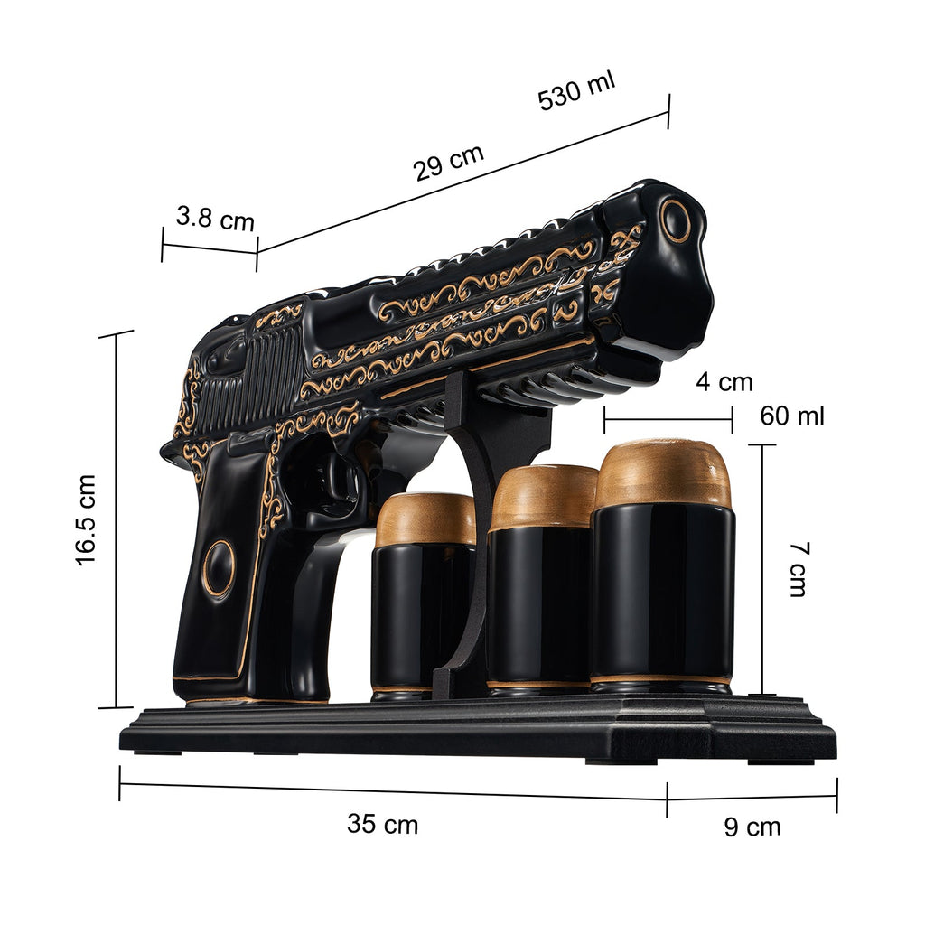 Hand Painted Pistol Whiskey Wine Decanter By Black Gold Whiskey Decanter 3 Bullet Sh
