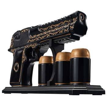Hand Painted Pistol Whiskey Wine Decanter By Black Gold Whiskey Decanter 3 Bullet Sh