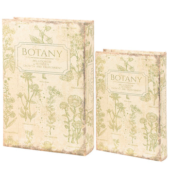 Botany Book Box Set of 2 | Vintage Book Shaped Storage Stash Trinket Boxes