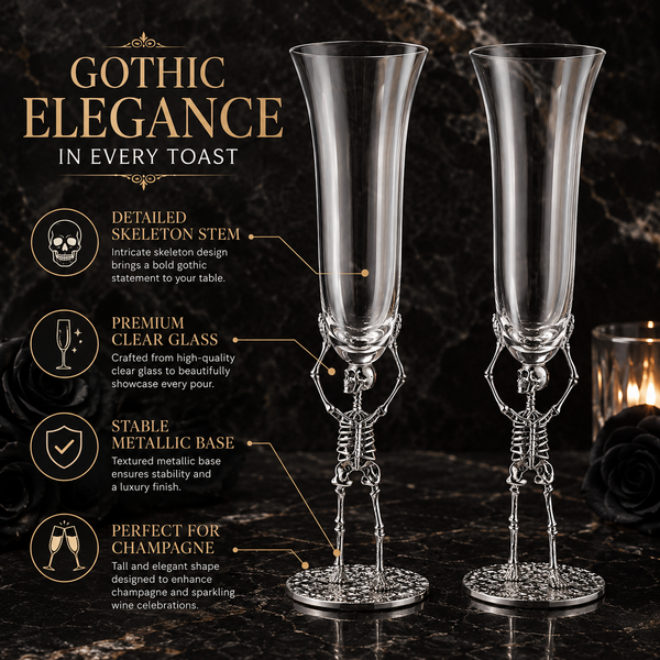 Stemmed Skeleton Champagne Flute Glass Set Of 2 7 5OZ Halloween Skeleton Glasses 10 H Goth Gifts Ske