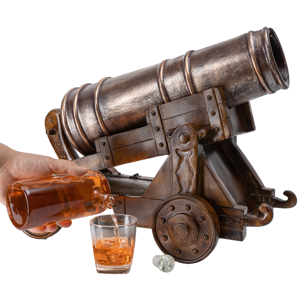 Cannon Wine Whiskey Decanter Set With Cannon Ball Whiskey Chillers 21 L By
