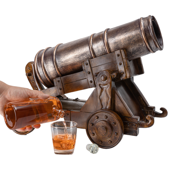 Cannon Wine Whiskey Decanter Set With Cannon Ball Whiskey Chillers 21 L By