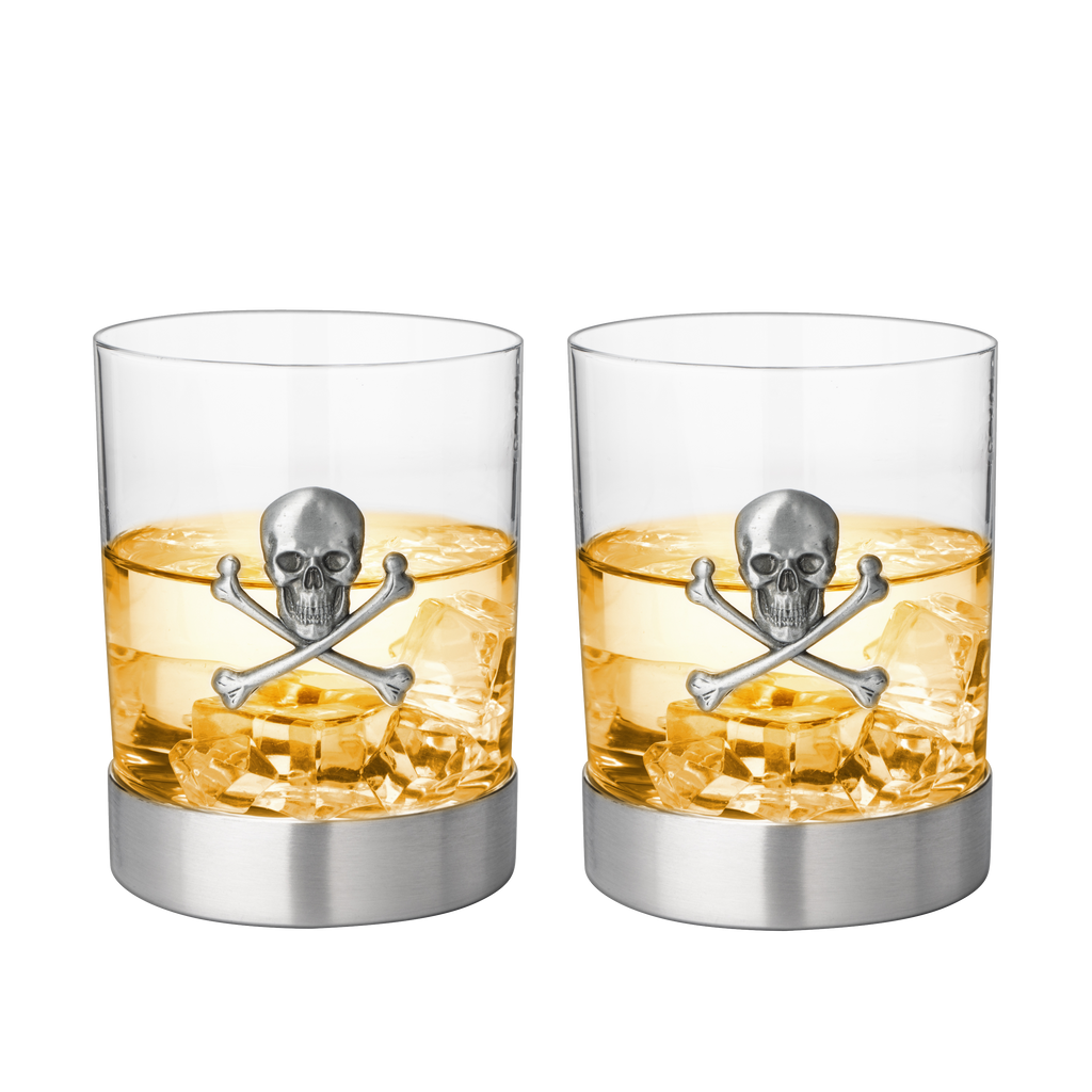 Skull Whiskey Glasses 11OZ Whiskey Rum Brandy Scotch Glasses Elegant Skull And Bones Badge Skeleton