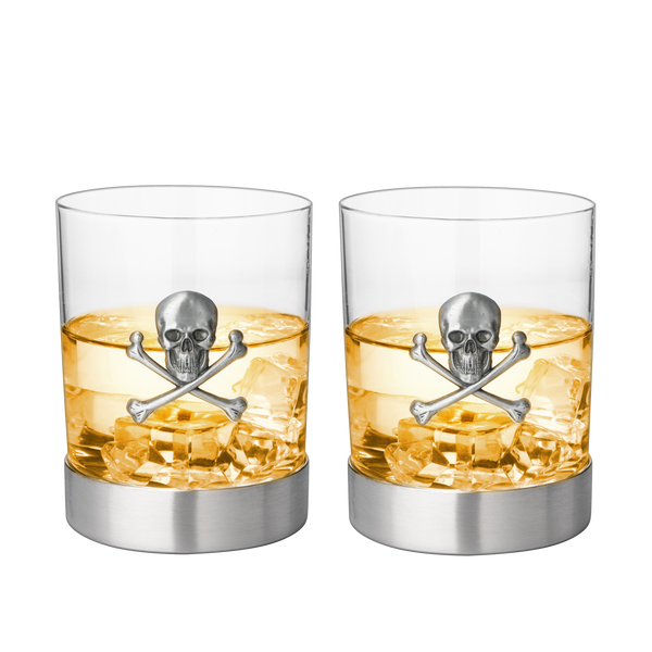 Skull Whiskey Glasses 11OZ Whiskey Rum Brandy Scotch Glasses Elegant Skull And Bones Badge Skeleton