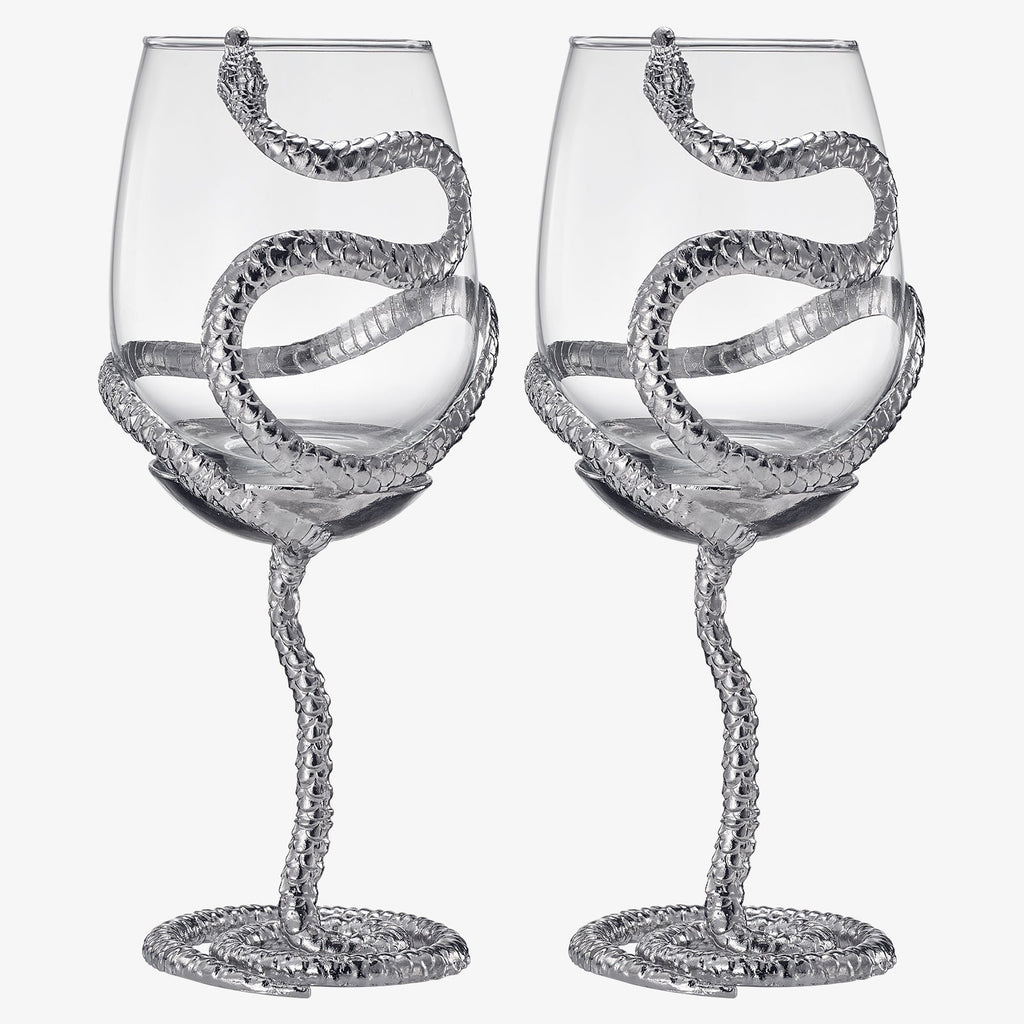 Stemmed Snake Wine Glass Set Of 2 19OZ Spooky Reptile Glasses 10 H Goth Gifts Skeleton Gifts Skeleto