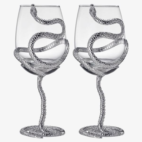 Stemmed Snake Wine Glass Set Of 2 19OZ Spooky Reptile Glasses 10 H Goth Gifts Skeleton Gifts Skeleto