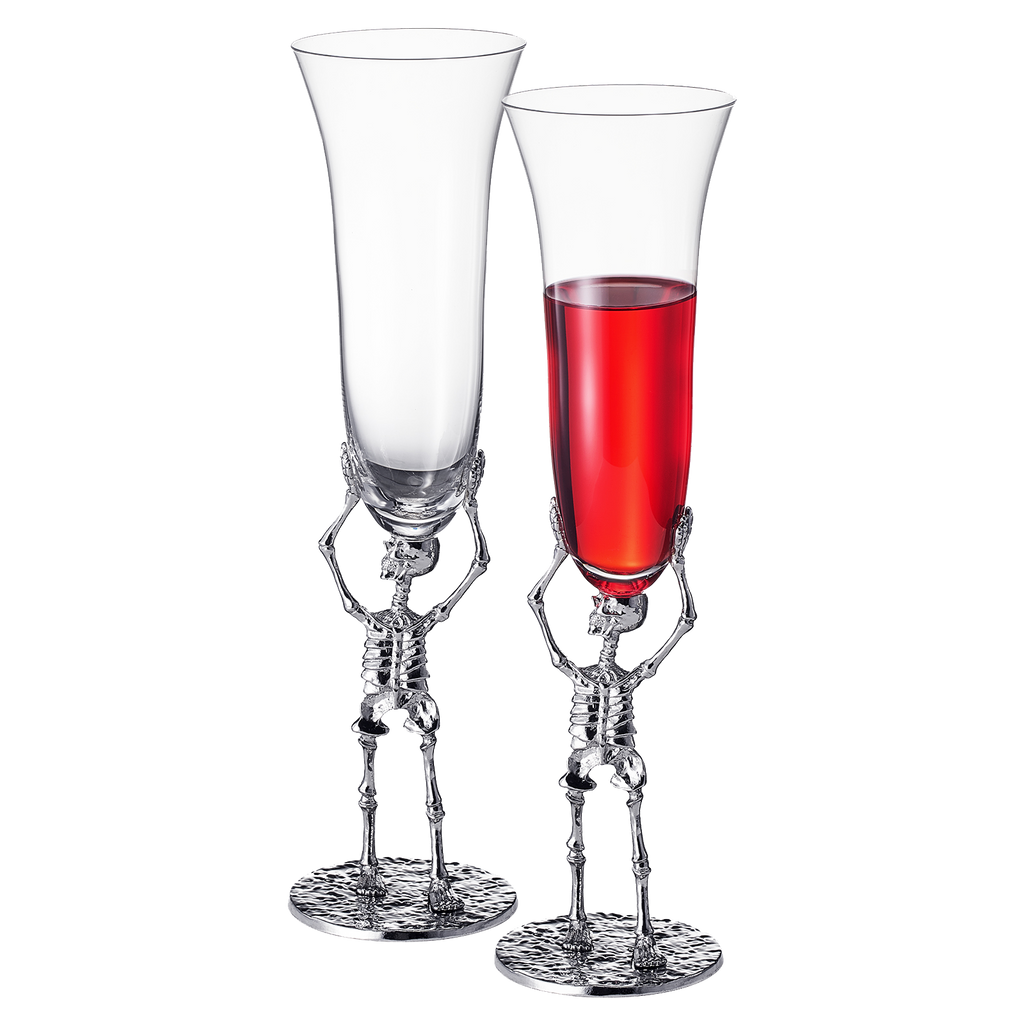 Stemmed Skeleton Champagne Flute Glass Set Of 2 7 5OZ Halloween Skeleton Glasses 10 H Goth Gifts Ske