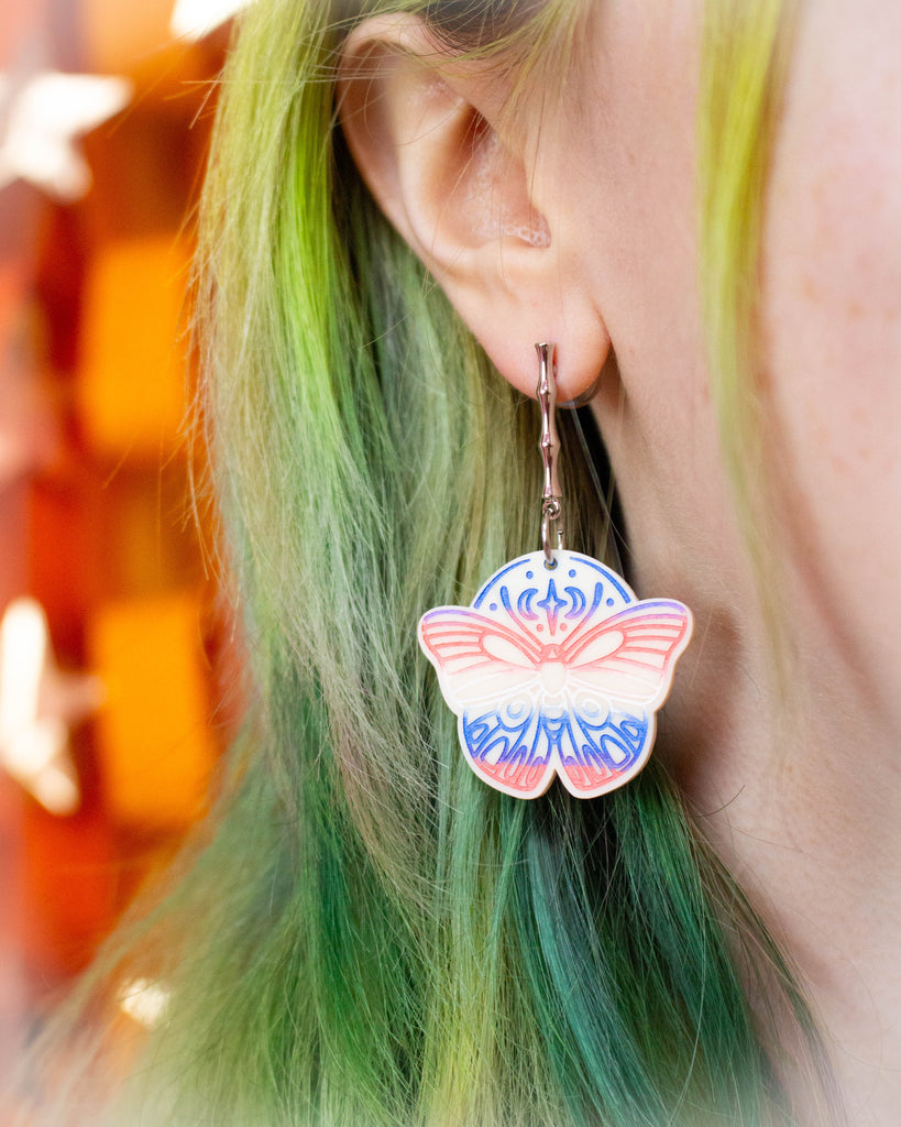 Moth Rainbow Pride Statement Dangle Earrings