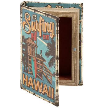 It's Surfing Time Hawaii Book Box | Decorative Vintage Book Shaped Storage Stash Trinket Boxes
