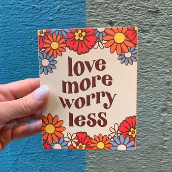 Love More Worry Less Inspo Block Sign | Retro Flowers | 4