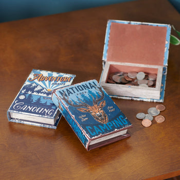 National Park Camping Book Box | Decorative Vintage Book Shaped Storage Stash Trinket Boxes