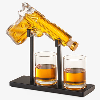 Pistol Whiskey Decanter Set 7 7 Oz With Two 10 5 Oz Glasses Premium Barware Gift