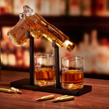Pistol Whiskey Decanter Set 7 7 Oz With Two 10 5 Oz Glasses Premium Barware Gift