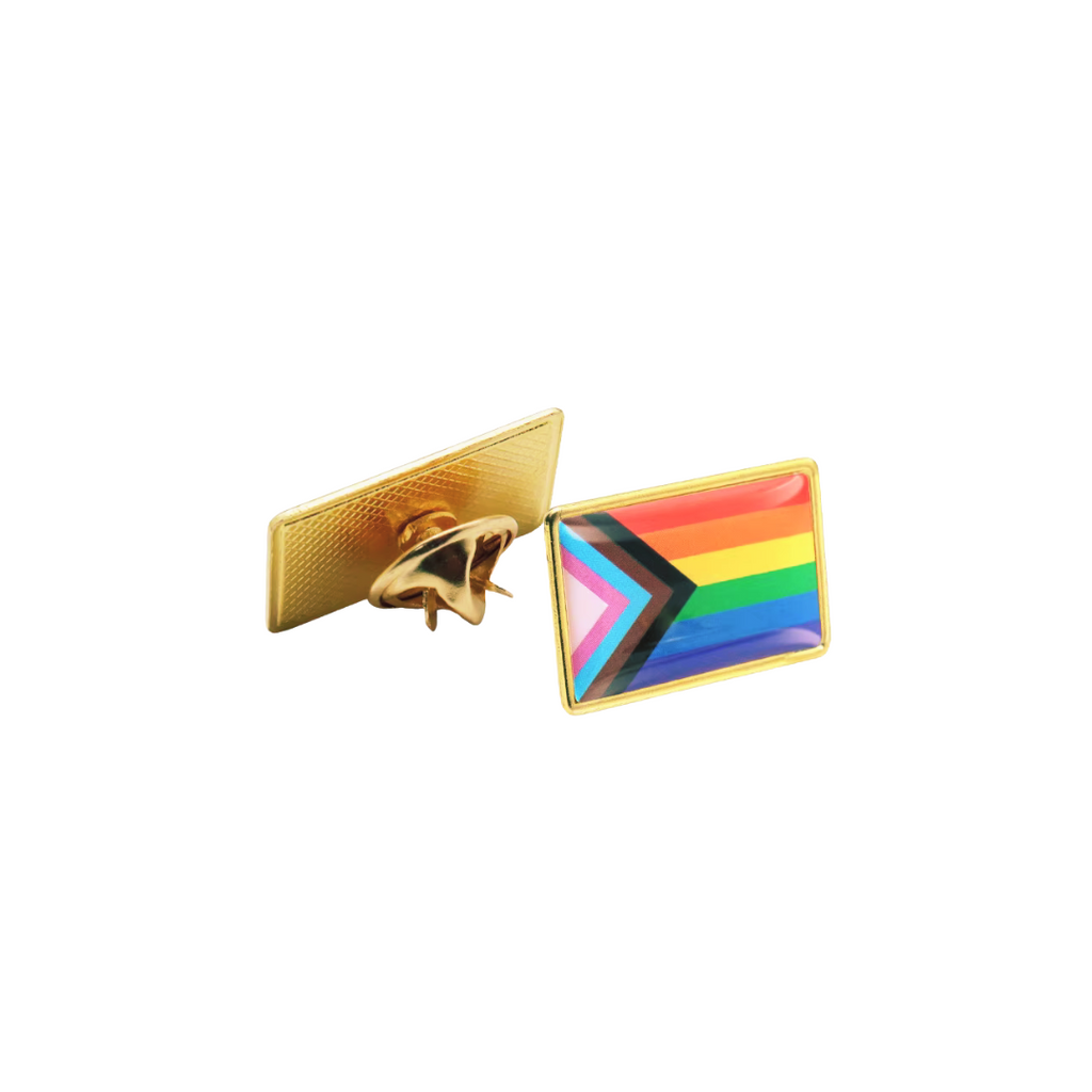 Progress Pride Flag Pin | LGBTQ Rainbow Flag Gold and Enamel Pin Brooch