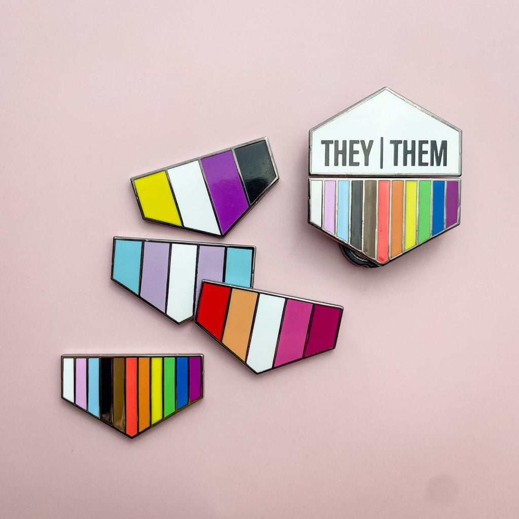 Pronoun + Flag Magnet Pin Badges (Bottom Flags Only)