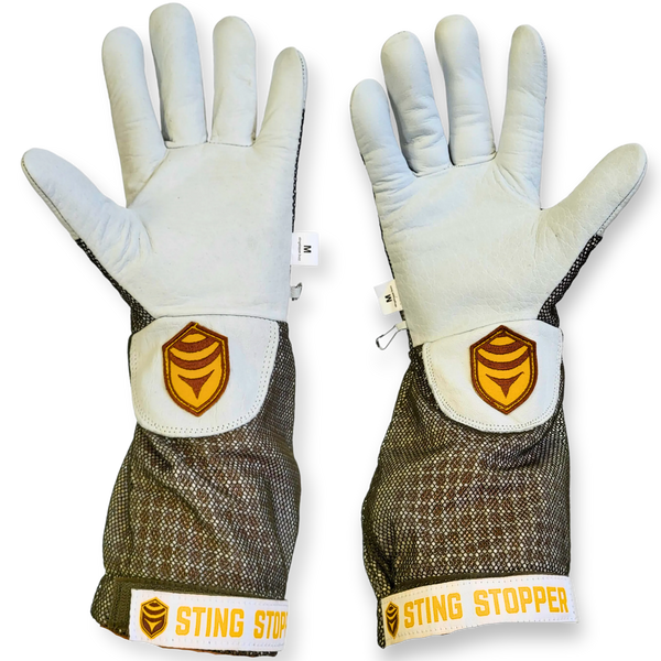Sting Stopper Ventilated Goat Skin Beekeeping Gloves - Olive Green