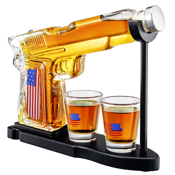 Gifts For Men Dad Father Whiskey Decanter Set 8 Oz With Two 2 Oz Glasses American Flag Pistol Gun An