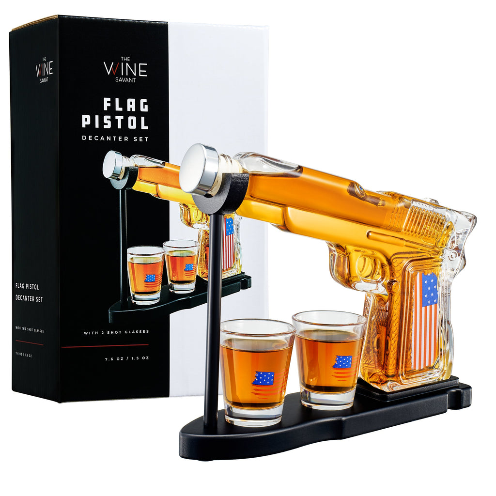 Gifts For Men Dad Father Whiskey Decanter Set 8 Oz With Two 2 Oz Glasses American Flag Pistol Gun An