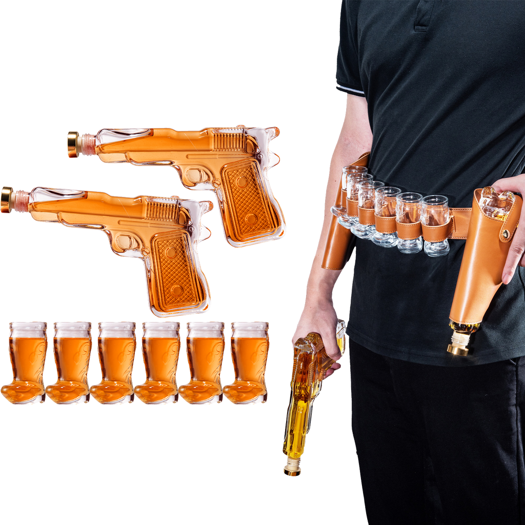 Pistol Whiskey Gun Decanter Pistol Shot Glasses Set Holster Attachment Pourers Stopper 2x 7 7OZ Deca
