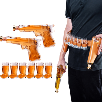 Pistol Whiskey Gun Decanter Pistol Shot Glasses Set Holster Attachment Pourers Stopper 2x 7 7OZ Deca