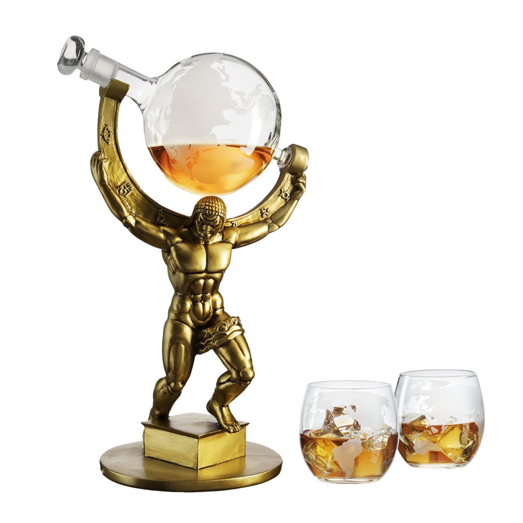Atalas Bronze World Globe Whiskey Decanter Premium Barware Gift