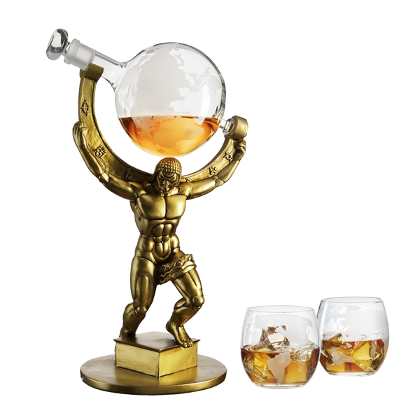 Atalas Bronze World Globe Whiskey Decanter Premium Barware Gift