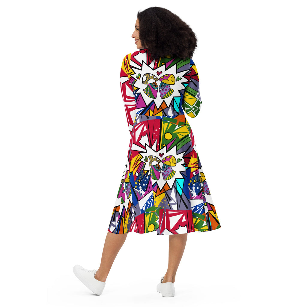 Mushmore All-over print long sleeve midi dress