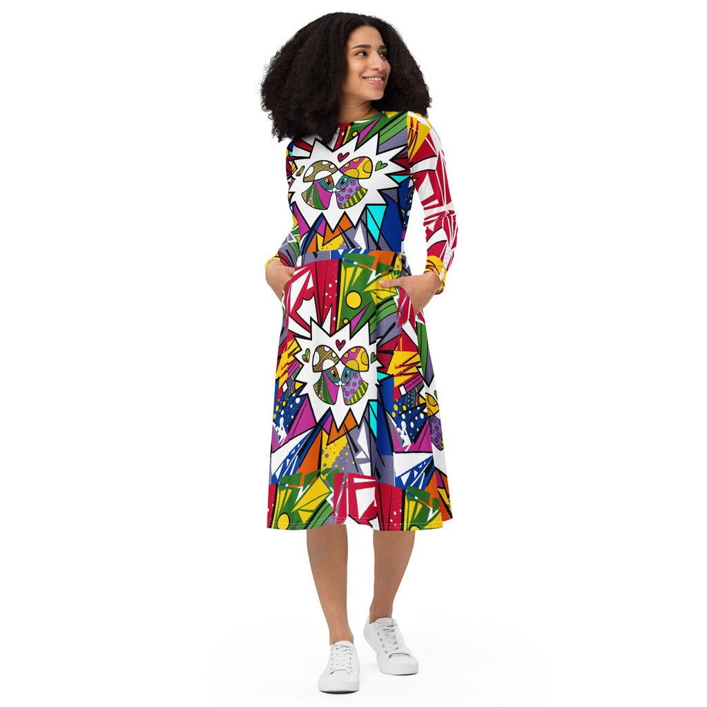 Mushmore All-over print long sleeve midi dress